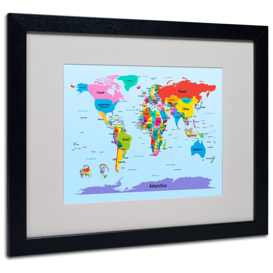 " Childrens World Map " by Michael Thompsett Trademark Fine Art Frame 