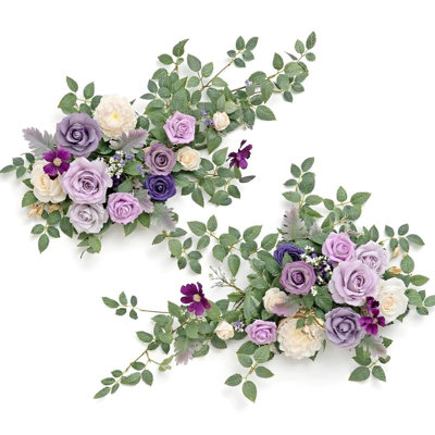 2Pcs Artificial Flower Garland Floral Swags Centerpieces Wedding Arch Flower Greenery Arrangements For Sweetheart Table Wall Window Home Garden Outdoor Decor