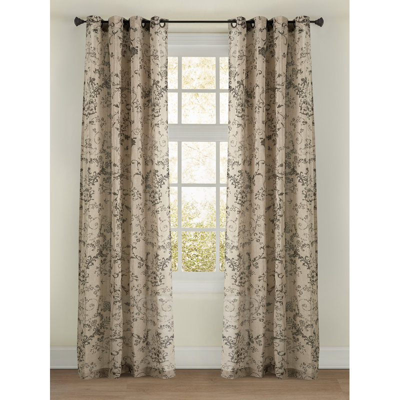 Toile Sheer Curtain, 50" W x 96" L, Charcoal
