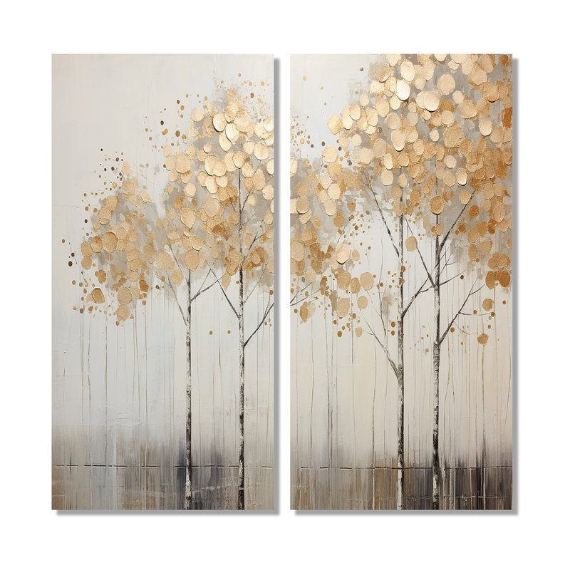 Minimalisme Golden Trees Tranquility - art mural beige, H 32 po x l 32 po, Toile tendue, Ne s’applique pas