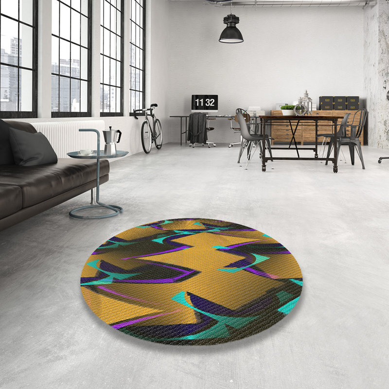 Tapis à motif beige/bleu, Rond 5 pi