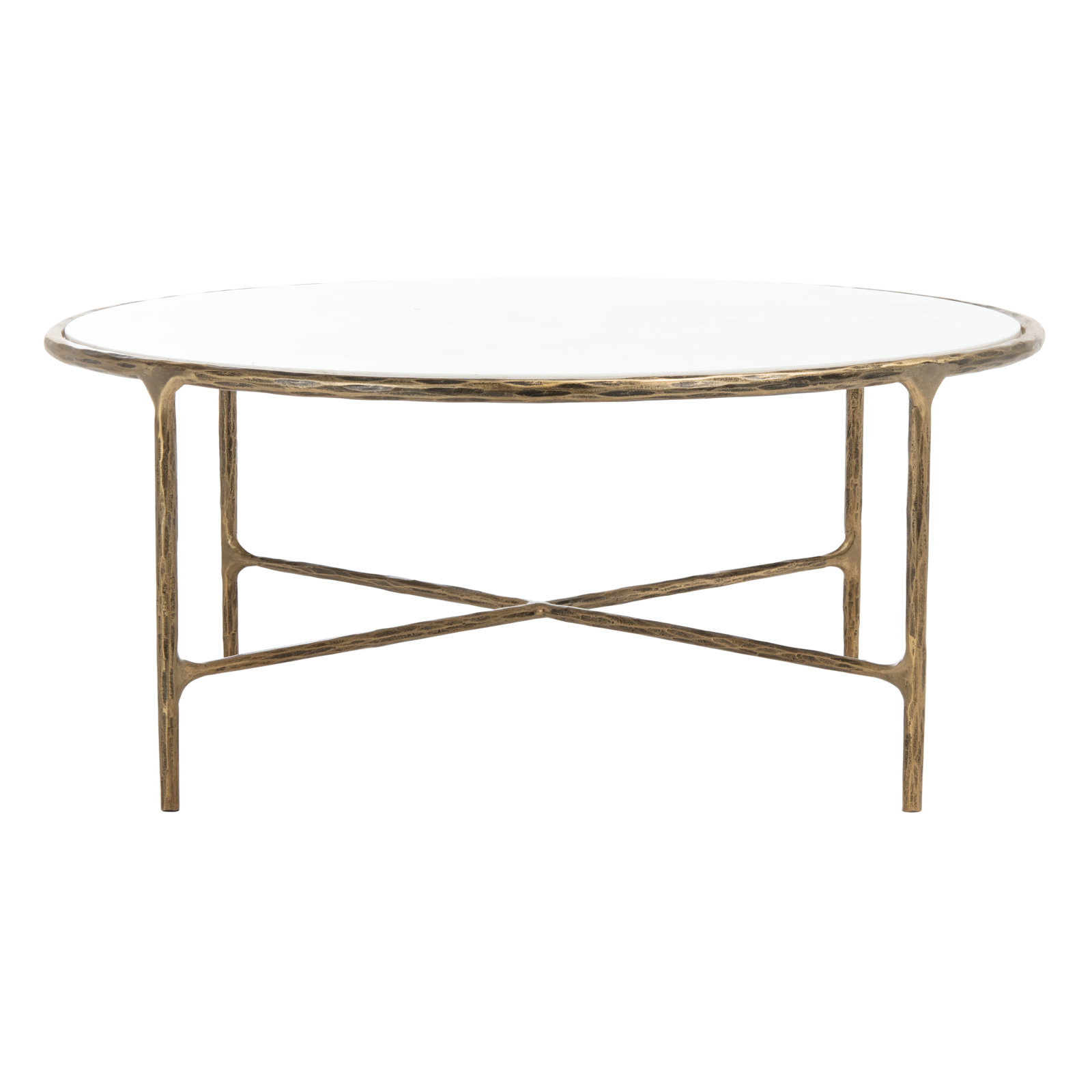 Evelynn 4 Legs Coffee Table, Brass, Marble, White Marble