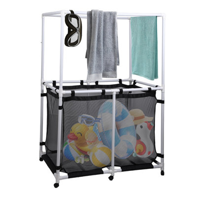 Très grand bac de rangement pour piscine, contenant à mailles roulantes de 48,4 po, organisateur de jouets et de flotteurs de piscine imperméable, utilisation à l'extérieur (bac de rangement de 204 gallons)