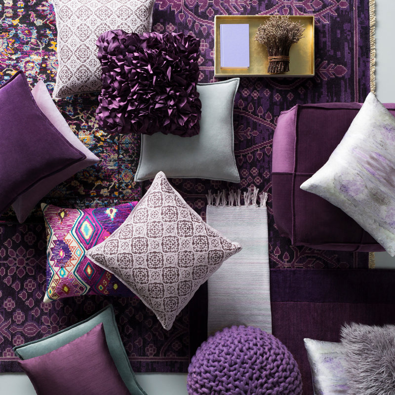 Kalos Silk Throw Pillow, 18" H x 18" W x 4" D, Purple/Neutral, Polyester/Polyfill