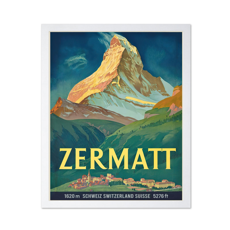 Zermatt, H 24 po x l 32 po, Affiche, Encadrement blanc