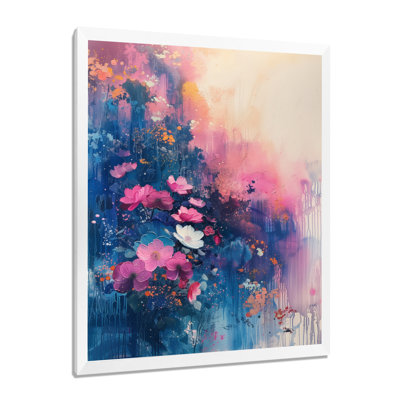 Collage de fleurs bleues et roses - décoration murale fleurs