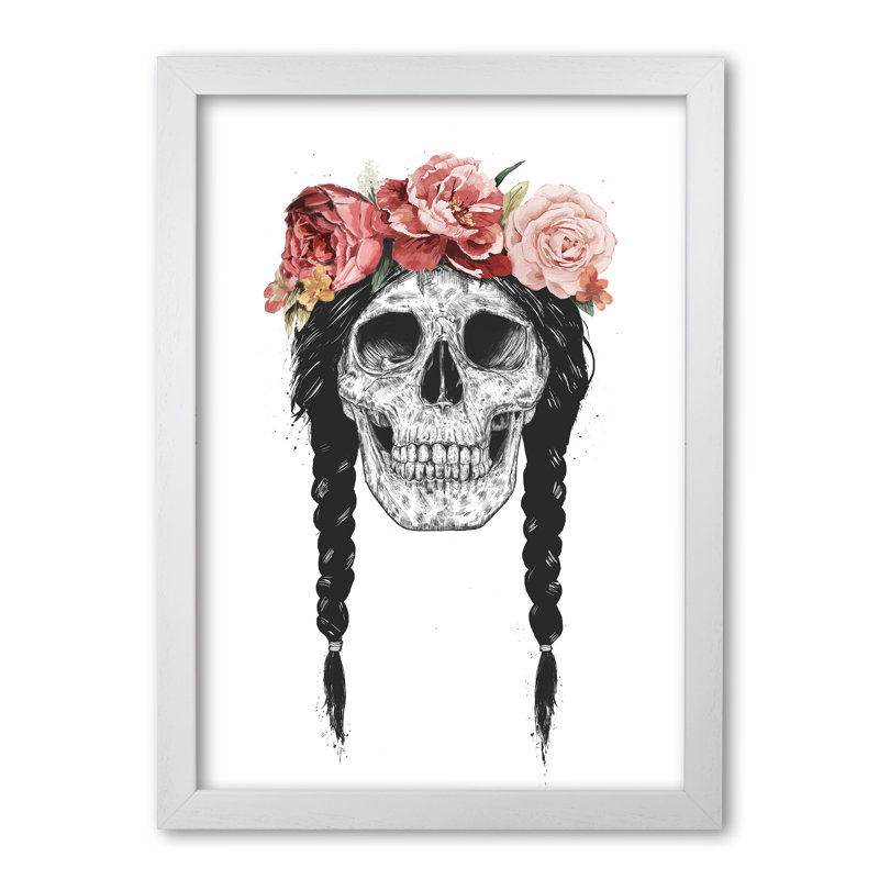 Festival Floral Skull by Mercedes Lopes Charro - Print, 84 cm H x 59.4 cm W x 5 cm D, White Grain