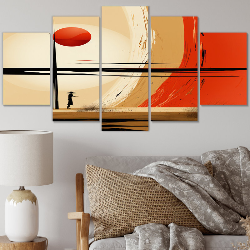 Full Moon Celebration Of Solitude Landscape I - Modern Geometric Canvas Print - 5 Panels