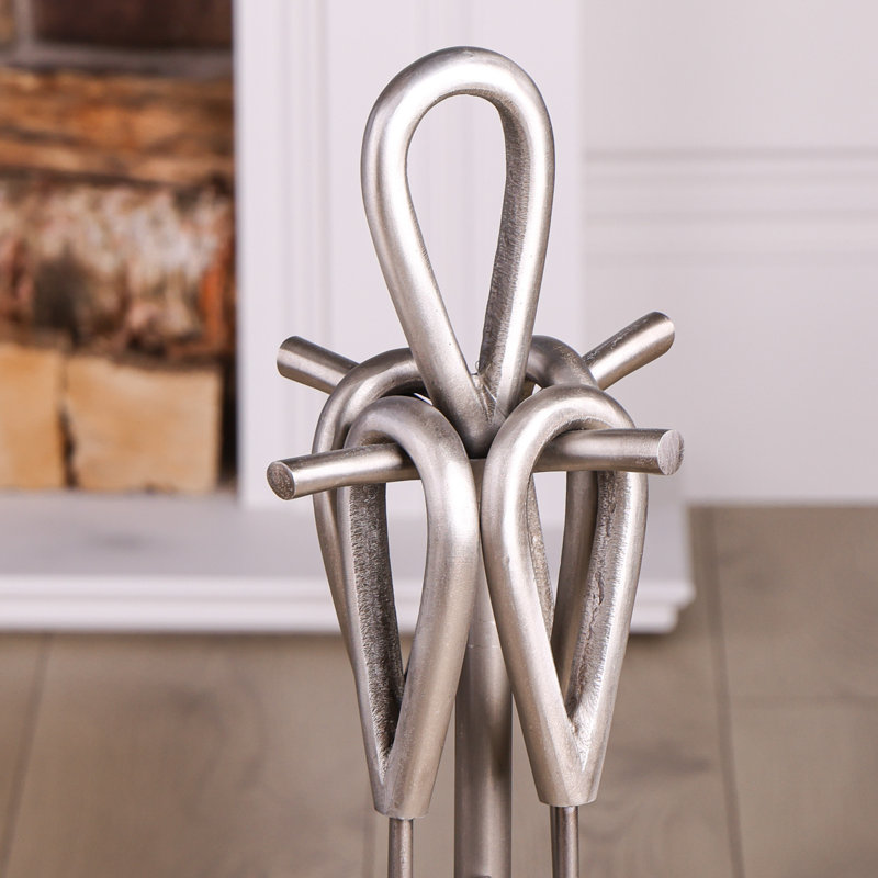 Alexeis Iron Fireplace Tool Set, Pewter Antique