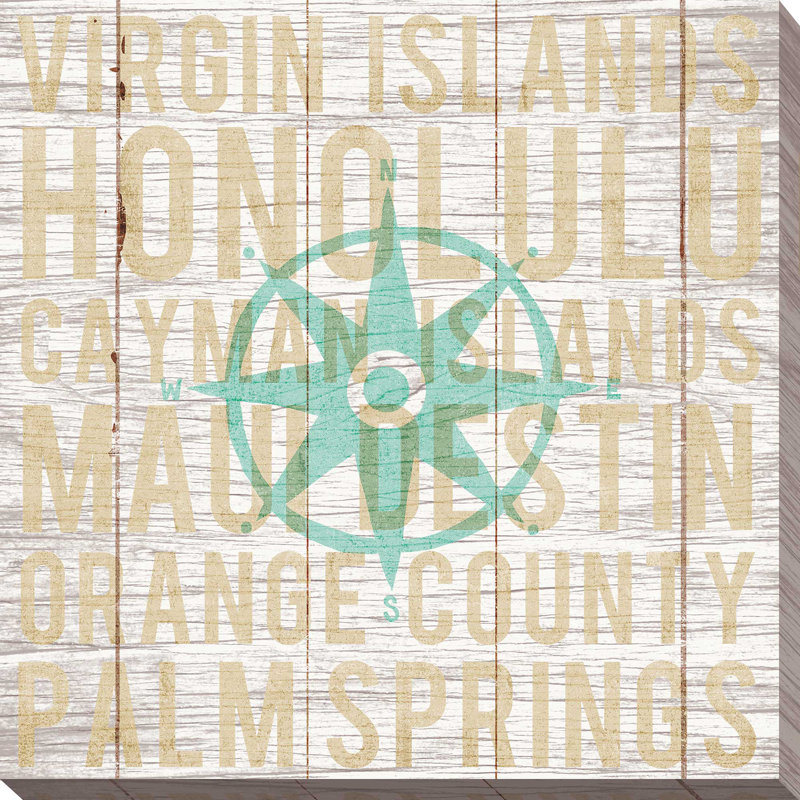 «Bon Voyage Compass», art textuel, H 24 po x l 24 po x P 1,5 po, Toile tendue