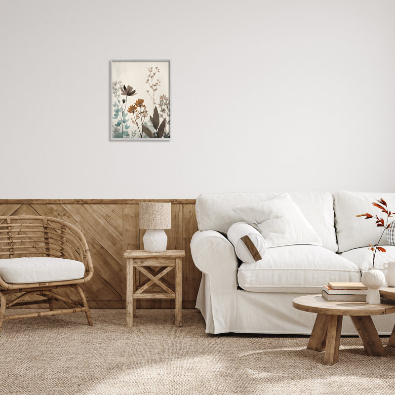 Bb-289 - Botanique beige doux encadré, peinture sur bois, Estampe numérique Farmhouse, H 20 po x l 16 po x P 1,5 po