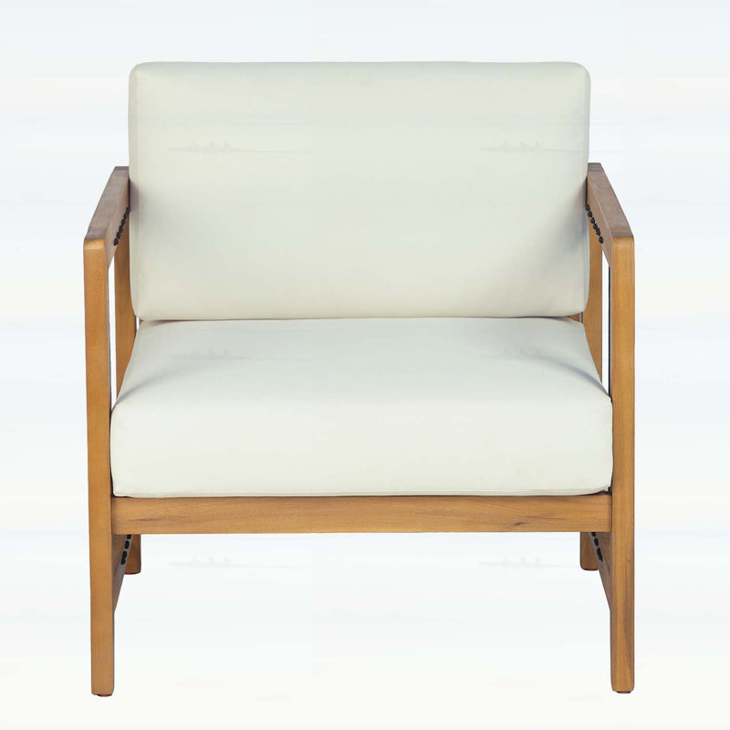 Chaise de patio en bois d'acacia avec coussin beige, corde moderne pour des sièges élégants et confortables dans la cour, le jardin ou le balcon