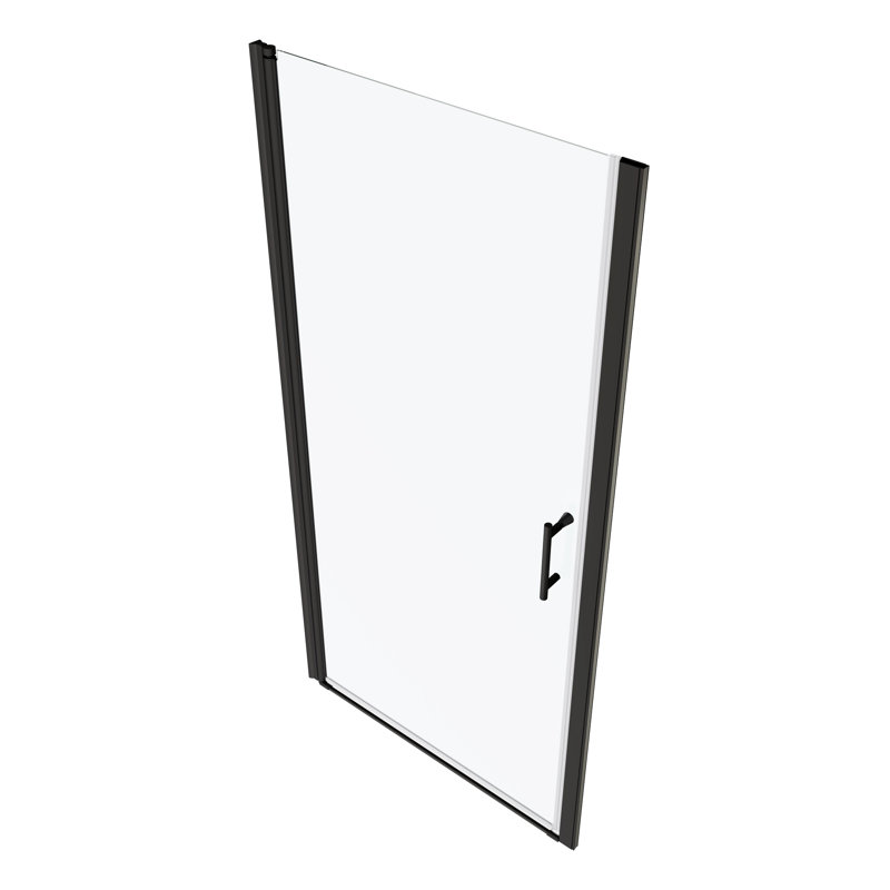 Porte de douche à poignée pivotante en acier inoxydable de 8 po, verre trempé noir de 1/4 po, verre de salle de bain noir mat, l 34 po à 35 3/8 po, H 72 po, lisse et