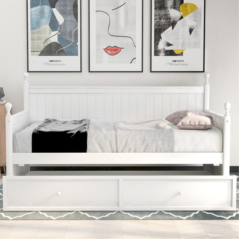 Lit de jour simple en bois avec lit gigogne simple (blanc)