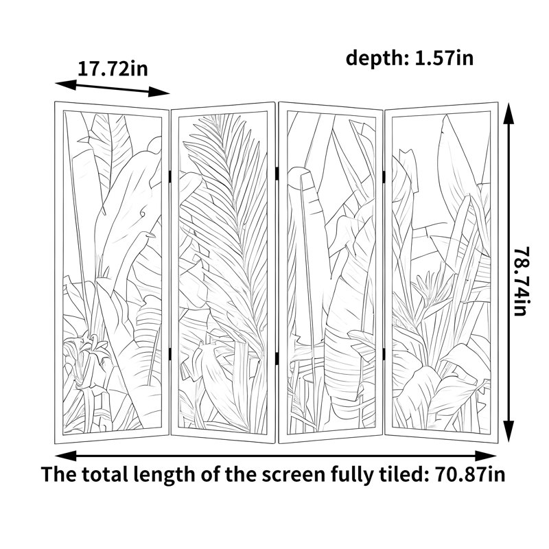 Paravent à feuilles tropicales, H 78,74 po x l 70,87 po x P 1,57 po