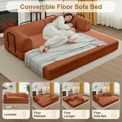 Canapé-lit convertible 63 po avec futon convertible 63 po, canapé en velours côtelé 4 en 1 avec 2 coussins, aucun assemblage requis