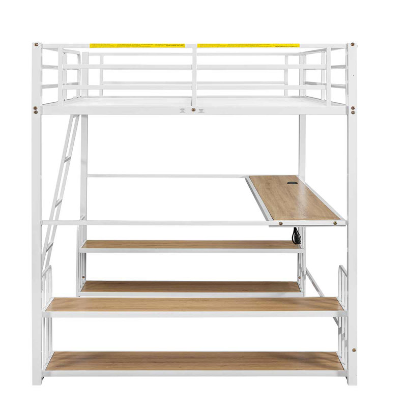 Lit mezzanine avec bureau, tablettes et station de charge Lit mezzanine multifonctionnel, Lit double