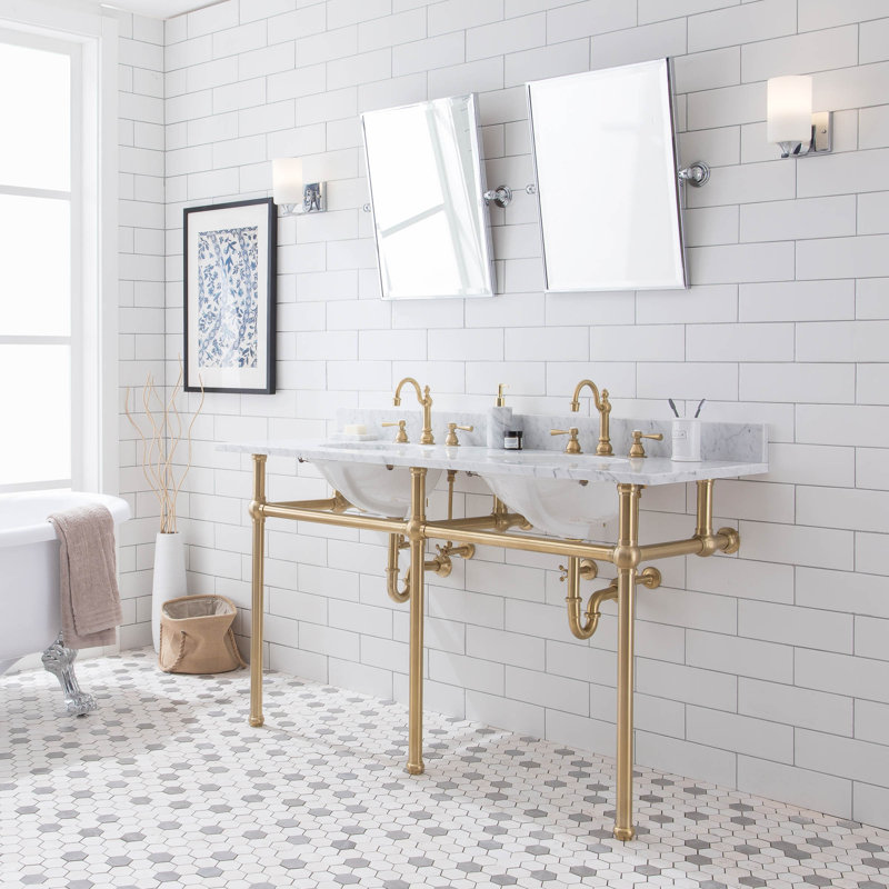 Meuble-lavabo ovale en pierre 60 po avec trop-plein Greyleigh Copeland, Laiton satiné, Laiton satiné