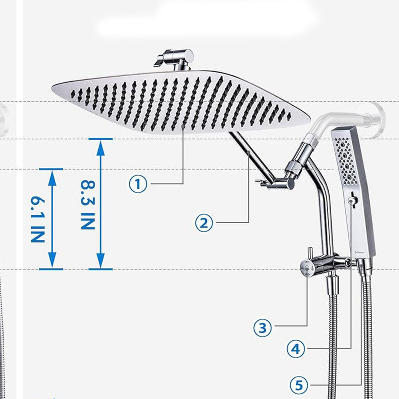 All Metal 14 Inch Shower Head with Massage Mode Handheld, Rain Shower Head with Handheld Spray Combo, Silver