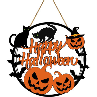 Décoration de porte d'Halloween couronne d'Halloween décorations de porte d'Halloween effrayante citrouille d'Halloween chat noir décoration murale porte en bois pour porte d'entrée