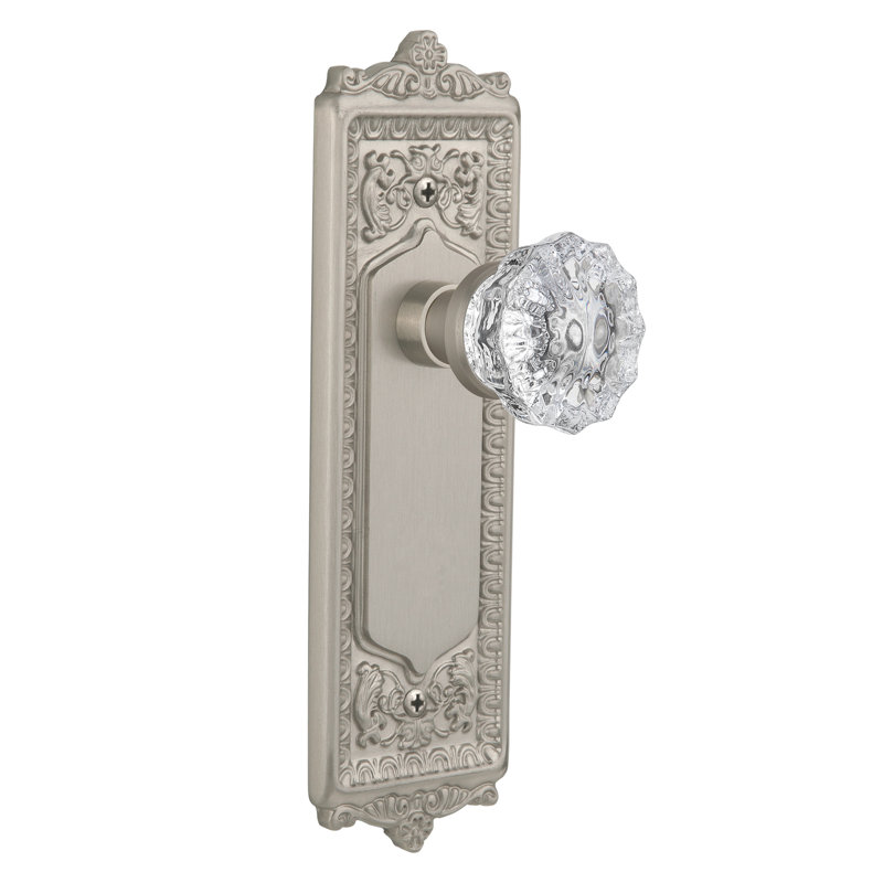 Egg & Dart Plate with Crystal Door Knob, Satin Nickel, 2.75"