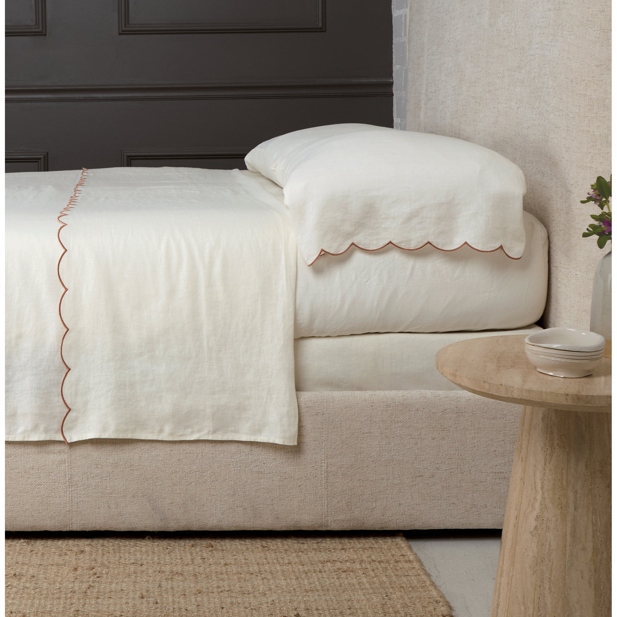 Kelly Rayon From Bamboo Sheet Set, Cream/Terra Cotta, CalKing Sheet + 2 Pillowcases