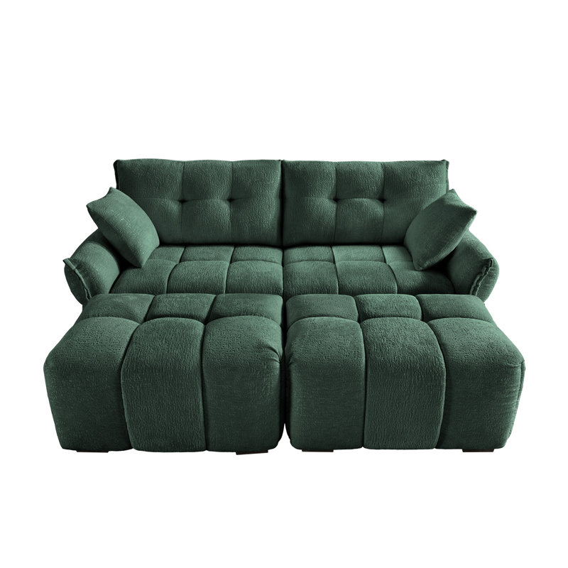 Ensemble de canapé modulaire en chenille capitonné 2 places Forest Forest avec repose-pieds et coussins décoratifs pour le salon