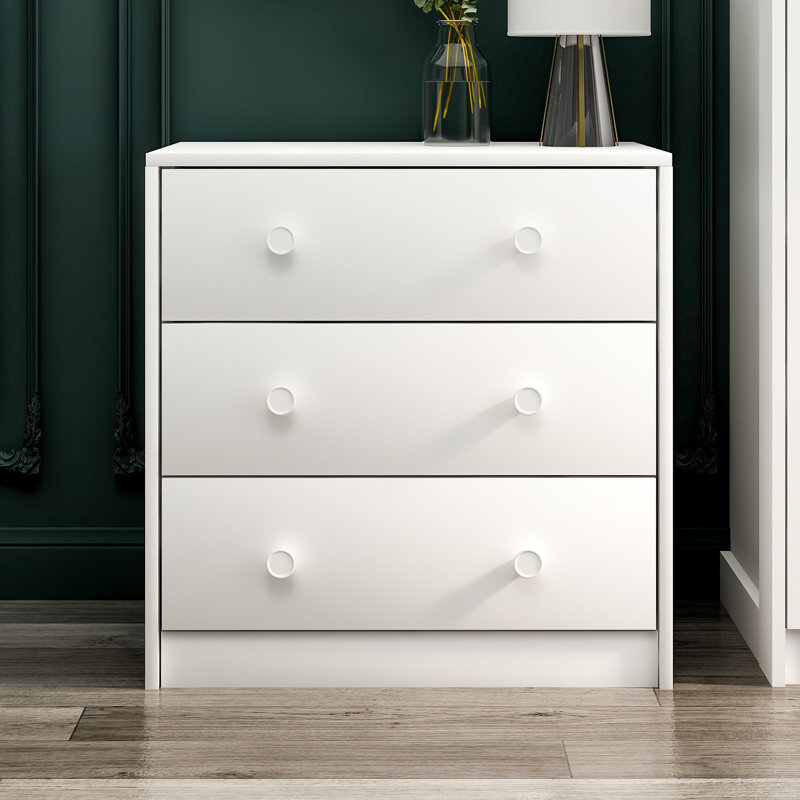 Commode blanche moderne 28,3 po x 29,1 po x 16,9 po Bellest | 100% panneau de particules enduit de mélamine, épaisseur: 0,7 pouce | Conception scandinave, solution de rangement élégante pour la chambre à coucher et le salon, durable et élégante