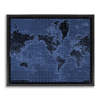 Blue Toned World Map Floating Frame, design by Phillipa Katz