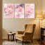 Plantes et fleurs, art aquarelle sur toile rose, ensemble de 3 impressions sur toile-478726671