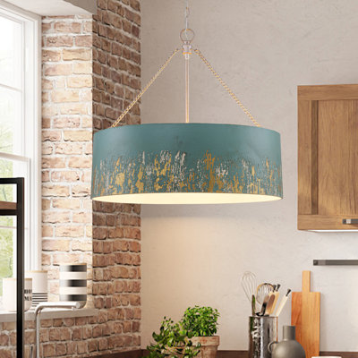 6-Light Industrial Antique Drum Chandelier with Hand-Brushed Gold