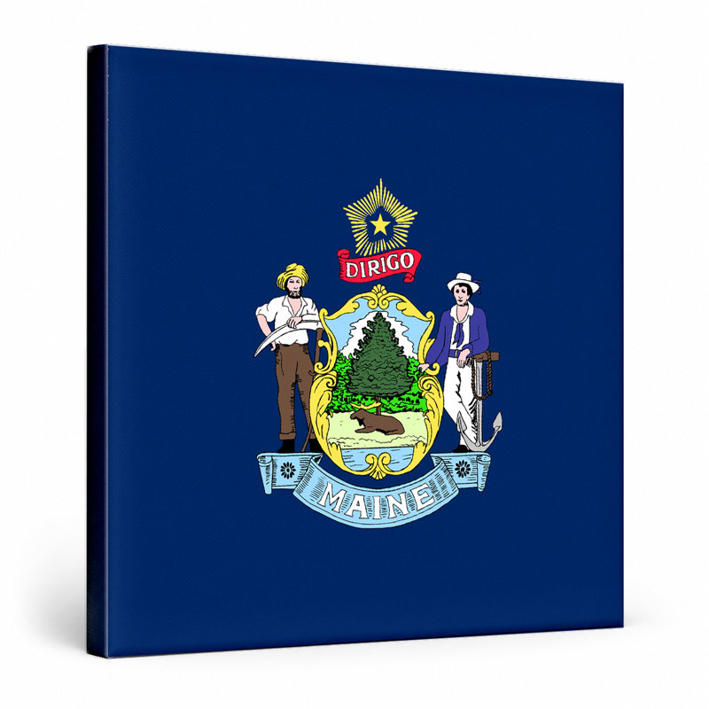 Drapeau d'État du Maine sur toile carrée, 8" W x 8" H