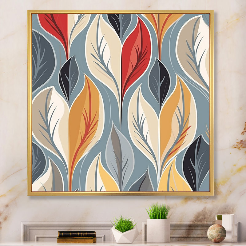 Feuilles abstraites rétro IV - impression, 24" H x 32" W, Black Picture Framed