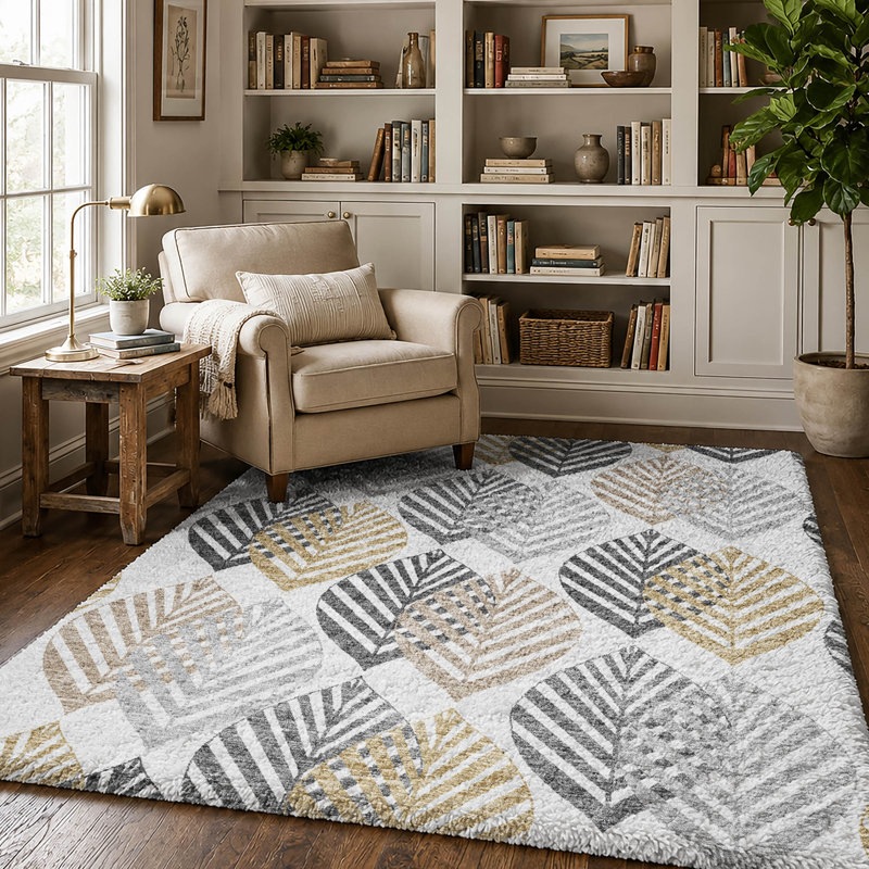 Tapis Dream Shag ADS744 de qualité supérieure, lavable à la machine et à motif floral, Silver, 5 pi x 7 pi 6 po