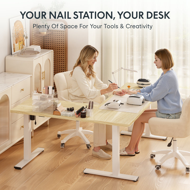 63'' L-Shaped Home Office Height Adjustable Standing Desk, 45.9" H x 63" W x 55" D, Maple/White