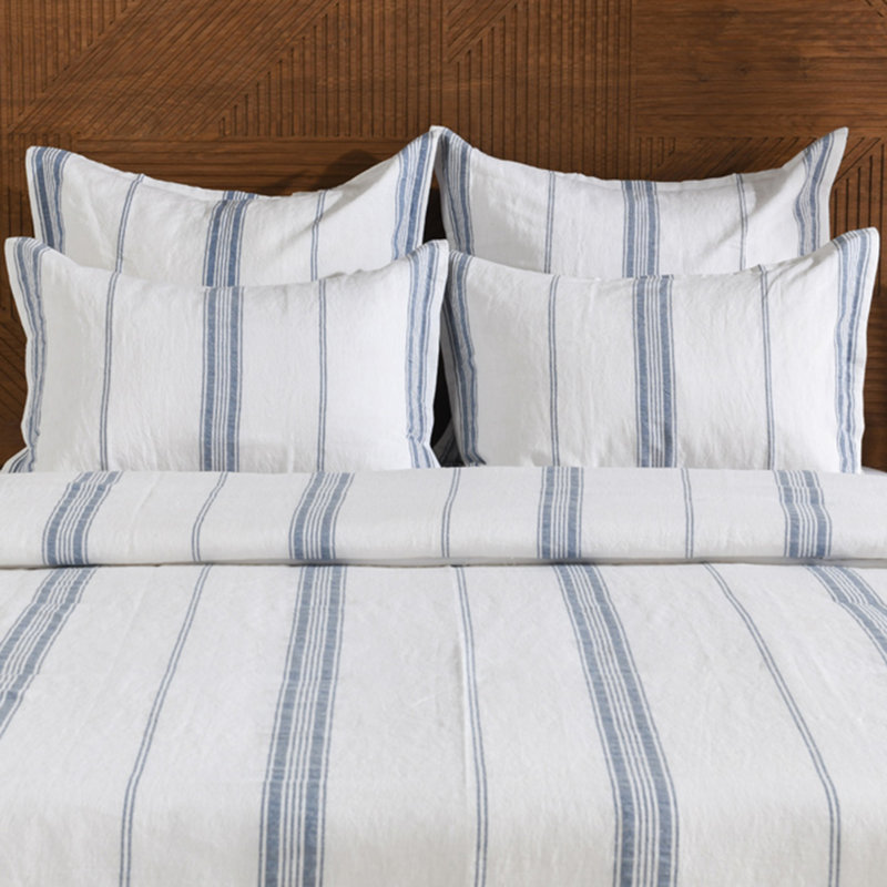 Brooke Duvet Cover, Queen Duvet Cover, White/Blue Striped