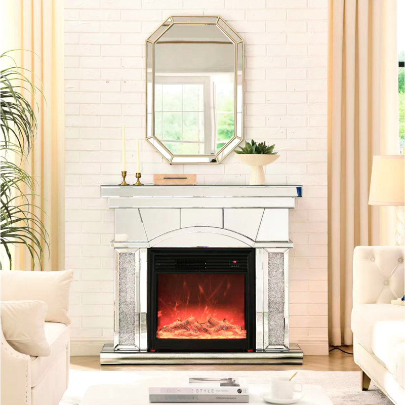 Foyer de porte, chauffage électrique de 750 W, effet de flamme réaliste 3D, télécommande incluse, protégé, armoire de rangement portative en acrylique noir avec flammes, contrôle, mesures, économie d'énergie, pour