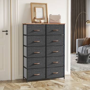 Nyima Dresser for Bedroom with 10 Drawers, Tall White Dresser Organizer with Wood Top & Leather Front Mercer41