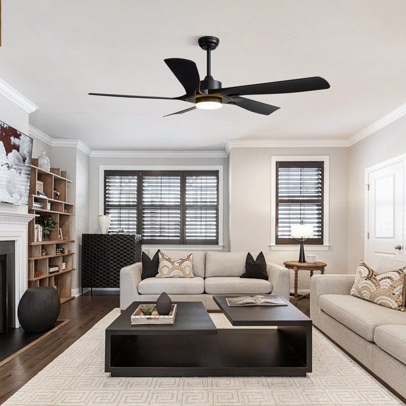 60" Modern Matte Black Ceiling Fan With Lights And Remote, 6-Speed Reversible DC Motor, High Airflow, Dimmable LED And 1/4/8H Timer