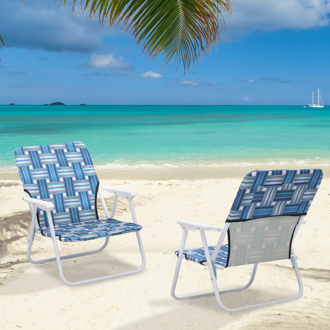 Princetin Portable Folding Beach Chair with Armrests & Back Pocket Compact Camping Seat for Outdoor Patio Lawn (Set of 2) Arlmont & Co.