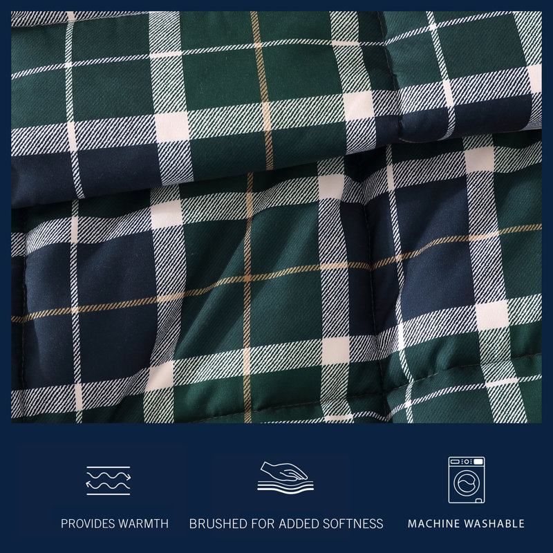 Navy and Green Reversible Microfiber Twin Bedspread Set
