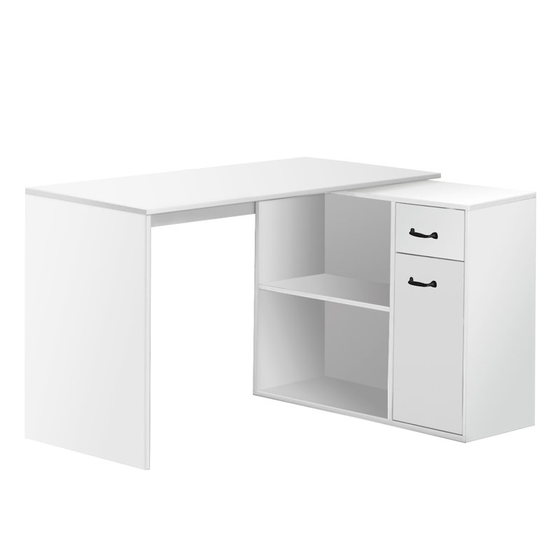 Selena L-Shaped Computer Desk With 4 Storage, White