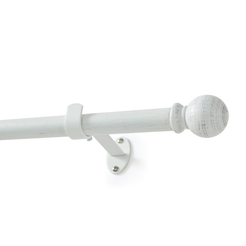 Tringle à rideaux réglable en fer forgé rustique Gwyn, avec embouts boule martelés, L 32 po x L 142 po, Blanc