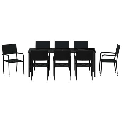 Garden Dining Set with Cushion 9 pcs Black Poly Rattan