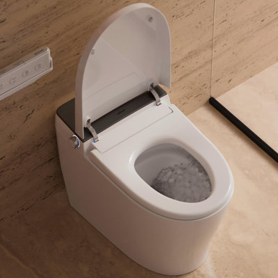 Toilette intelligente une pièce avec bidet, couvercle à ouverture / fermeture automatique, chasse d'eau automatique, capteur de pied, siège chauffant, séchoir à air chaud et à eau, allongé, 12 po, 120 V requis