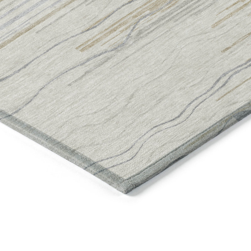 3' X 5' Linen Gray And Beige Striped Washable Indoor Outdoor Area Rug