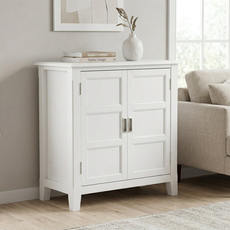 Armoire de rangement basse en bois massif avec tablettes réglables Burlington, Blanc