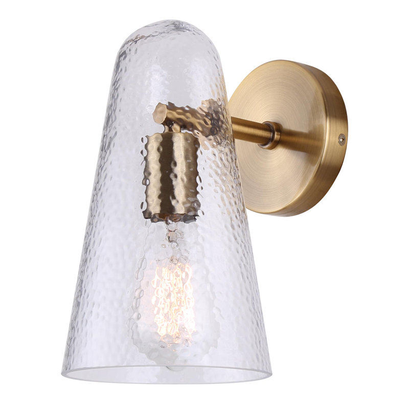 LUISA 5.88 In. 1 Light Sconce With Clear Hammered Glass Shade, Gold