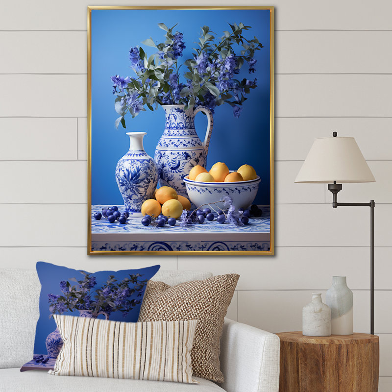 Décoration murale méditerranéenne «Still Life Kitchen II - Boho Pottery», Cadre flottant doré, H 20 po x l 12 po x P 1 po