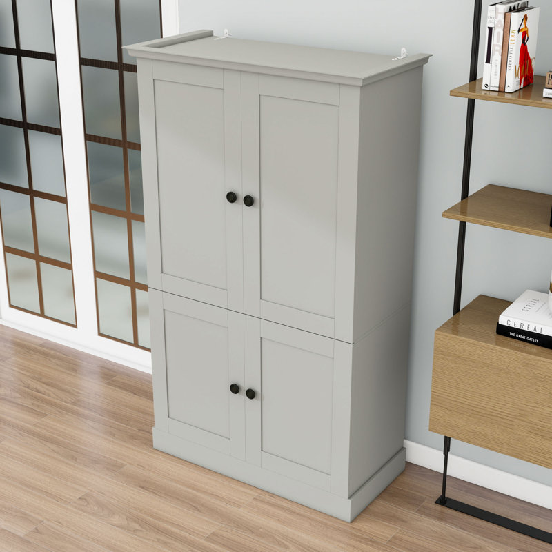 Grand garde-manger avec poste de travail, 3 tiroirs, tablettes réglables et 6 porte-bouteilles, Gray